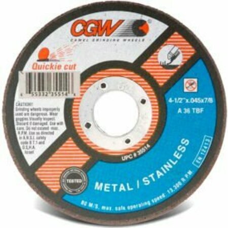 CGW ABRASIVES CGW Abrasives 35516 Cut-Off Wheel 5" x 7/8" 36 Grit Type 1 Zirconia Aluminium Oxide 35516